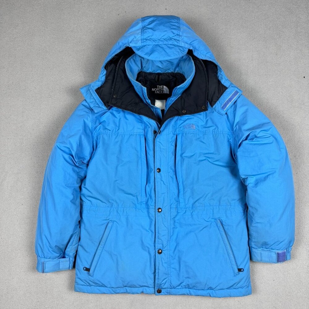 The North Face Vintage Down Parka Jacket Mens Size M Blue Puffy Hooded
